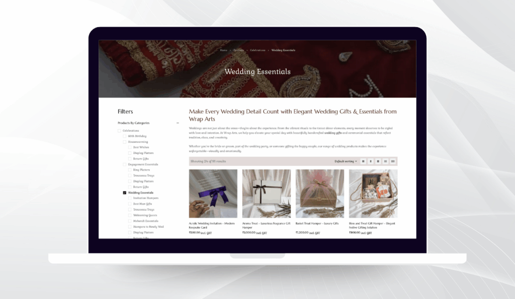 Wraparts website product category interface